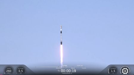 A SpaceX Falcon 9 rocket launches above the clouds frm Vandenberg Space Force Base in California to deliver dozens of satellites to orbit on Transporter-18 on Oct. 1, 2026.