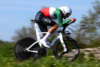 Filippo Ganna racing on the Pinarello Bolide