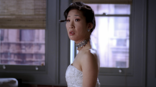 Cristina Yang in her wedding dress in Grey's Anatomy
