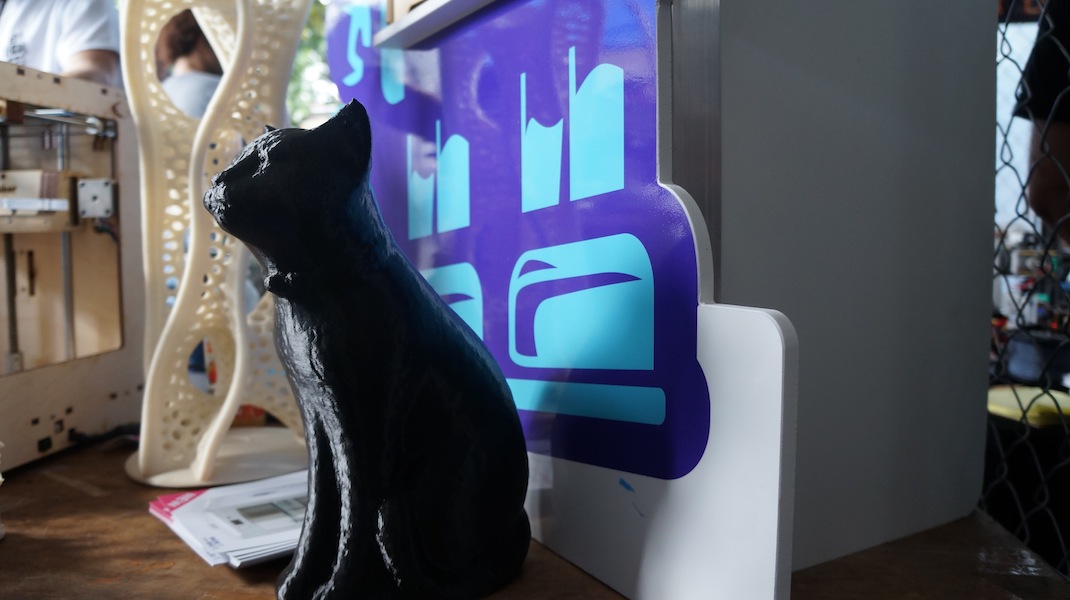 A 3D-printed Chat Noir, shown here at World Maker Faire on Sept. 22, 2013.