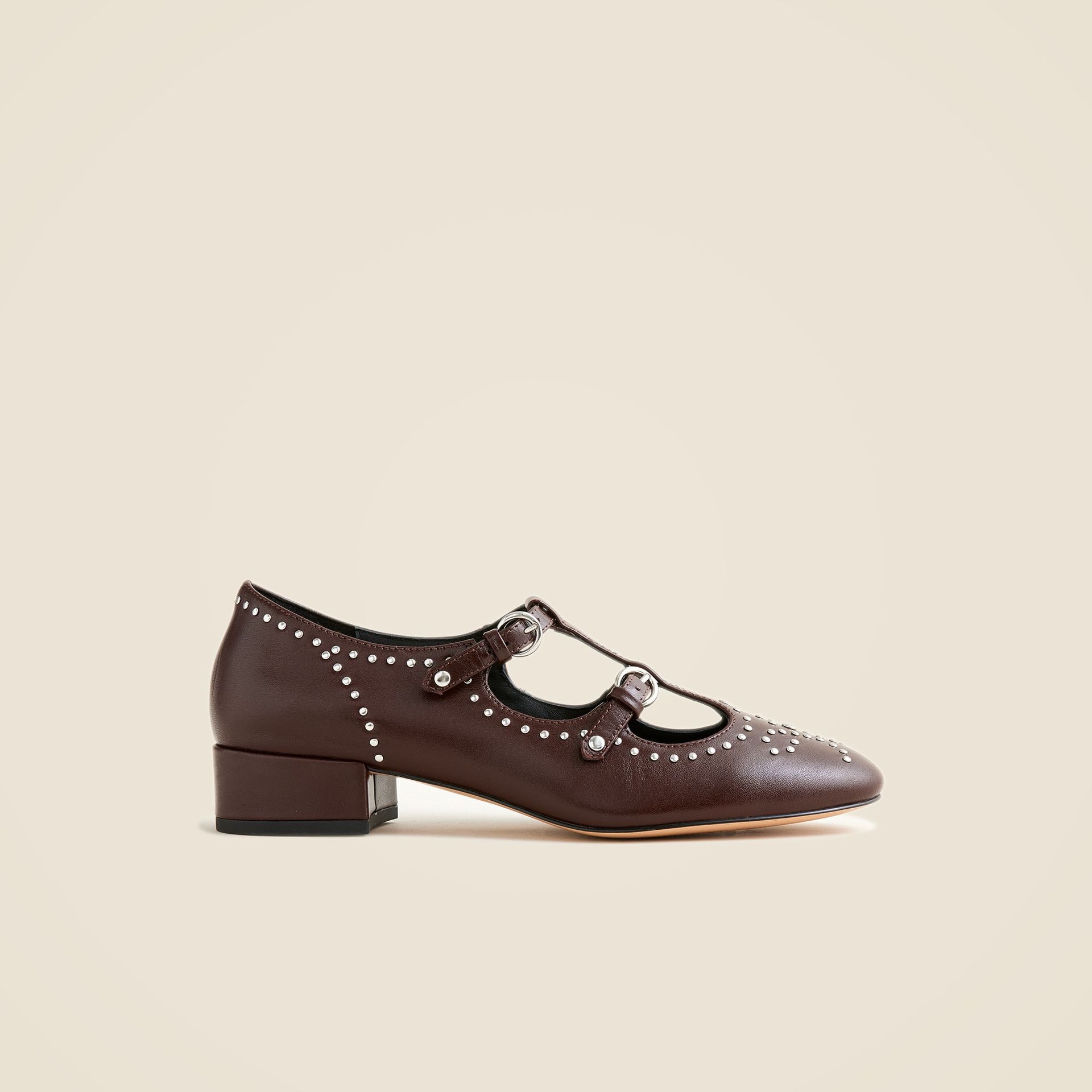 Teagan T-Strap Wing Tip Heels in Patent Leather