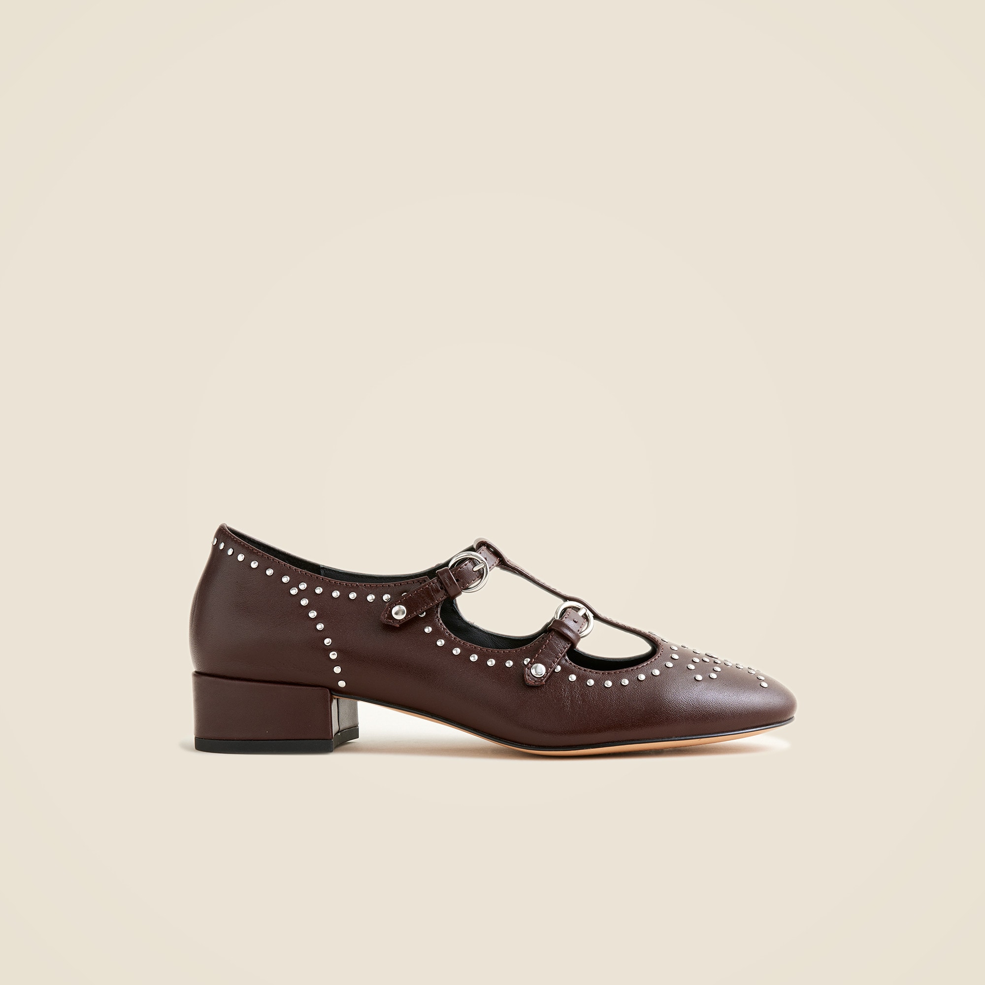 Teagan T-Strap Wing Tip Heels in Patent Leather