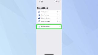 Recently Deleted Messages highlighted in iPhone