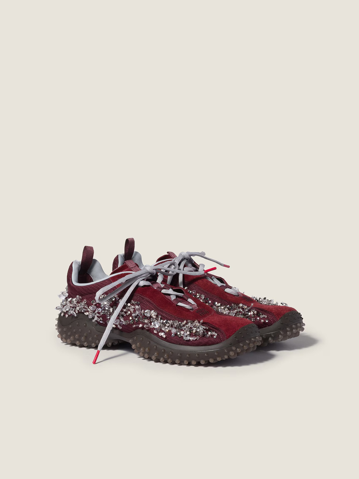 Bubble Embroidered Technical Fabric and Suede Sneakers