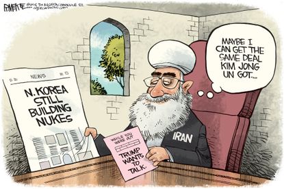 Political cartoon U.S. Trump North Korea denuclearization talks Rouhani