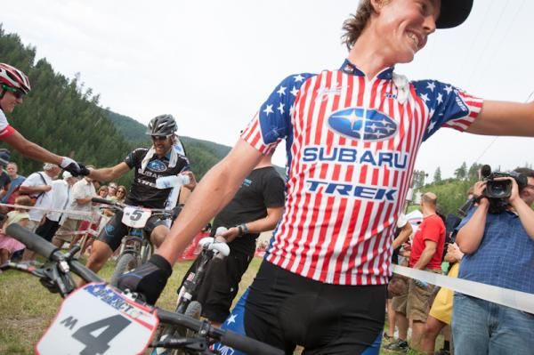 Sam Schultz (Subaru-Trek) was stoked to win in front of his hometown