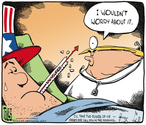 Political Cartoon U.S. Trump uncle sam healthcare uninsured