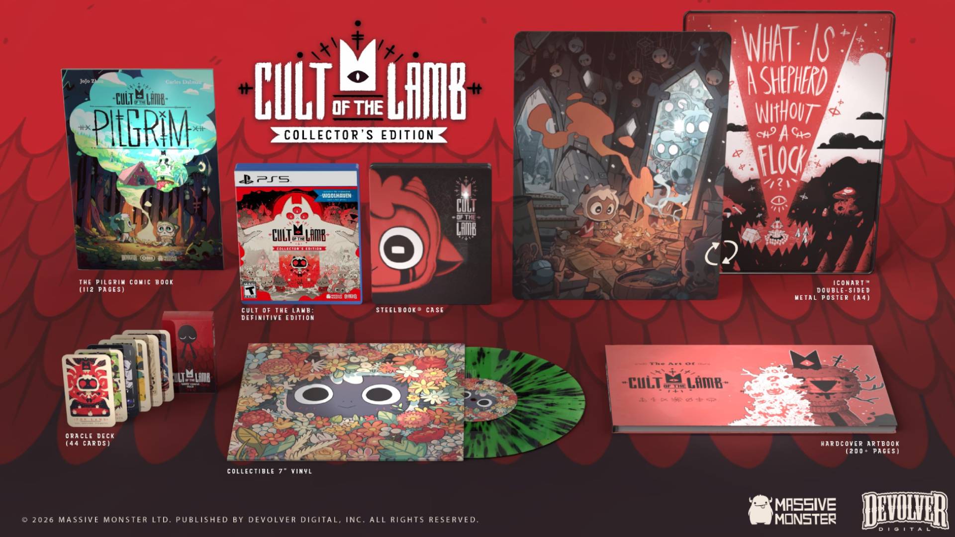Official Devolver Digital marketing image showing the PS5 Cult of the Lamb: Collector's Edition.