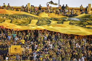 Peñarol fans cheer on their team in the final of the Uruguayan championship against Liverpool in December 2023.