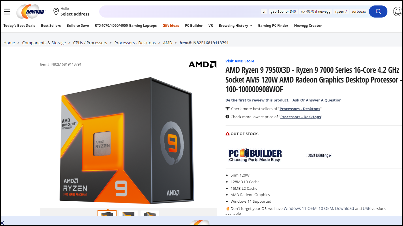 AMD 7950X3D CPU Ryzen 9 - 16-core w/ 3D V-Cache