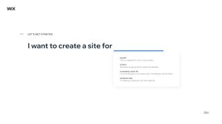 Wix's setup wizard for building a website
