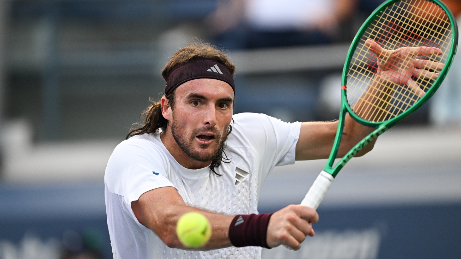Stefanos Tsitsipas in action at US Open 2026