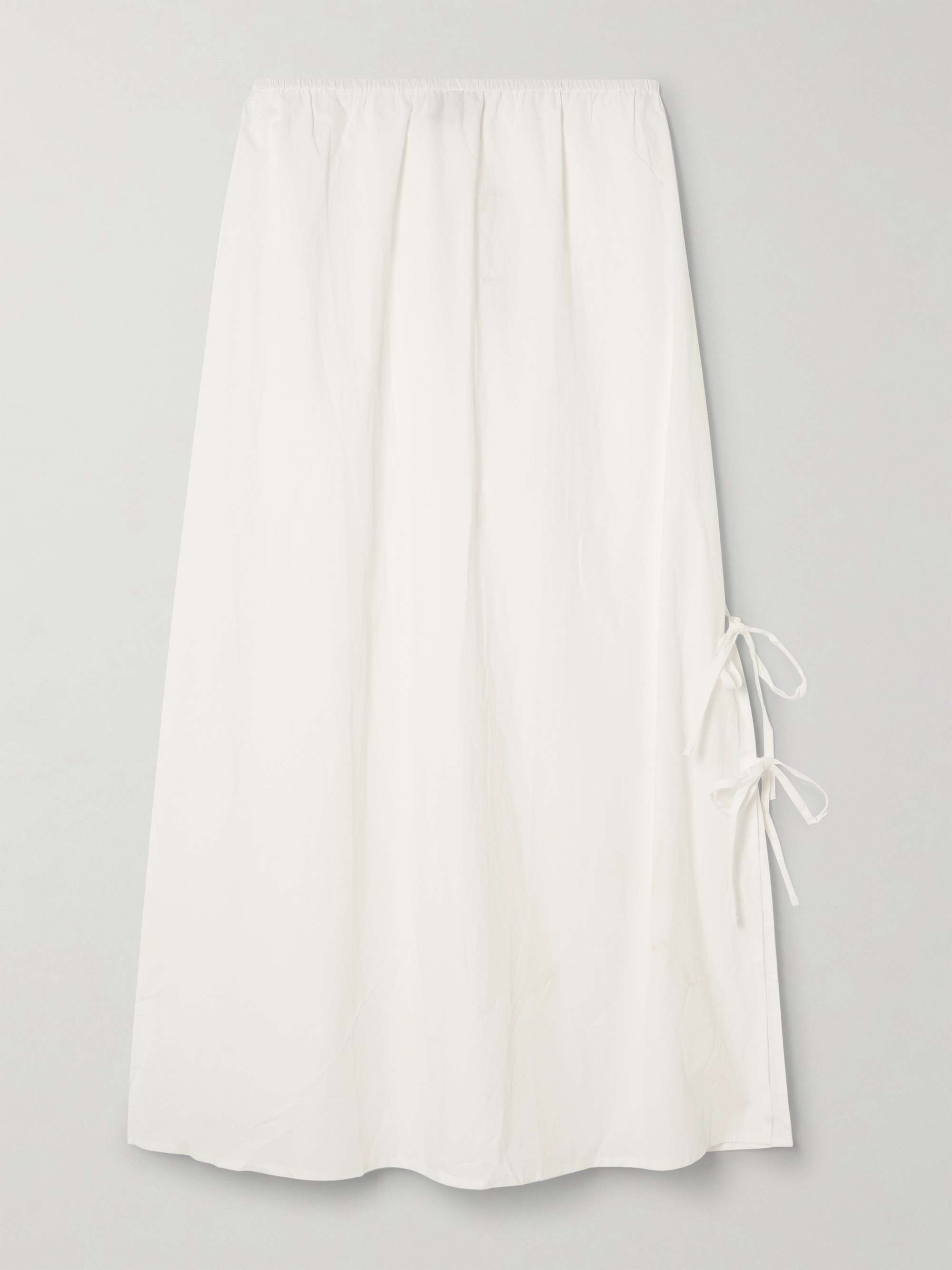 Tie-Detailed Organic Cotton-Poplin Midi Skirt