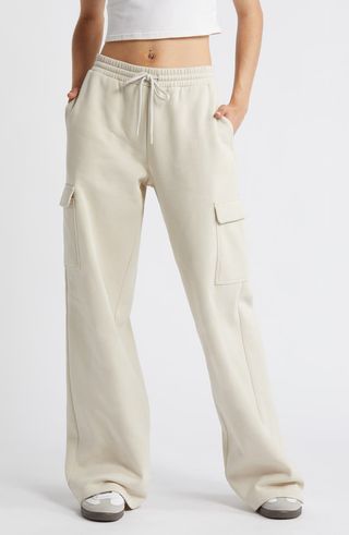 Elastic Waist Wide Leg Fleece Cargo Pants