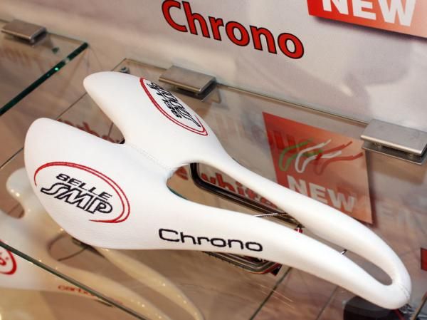 The unpadded Selle SMP Chrono is designed for UCI-regulated time trials where the shorter nose may help riders achieve a legal position.