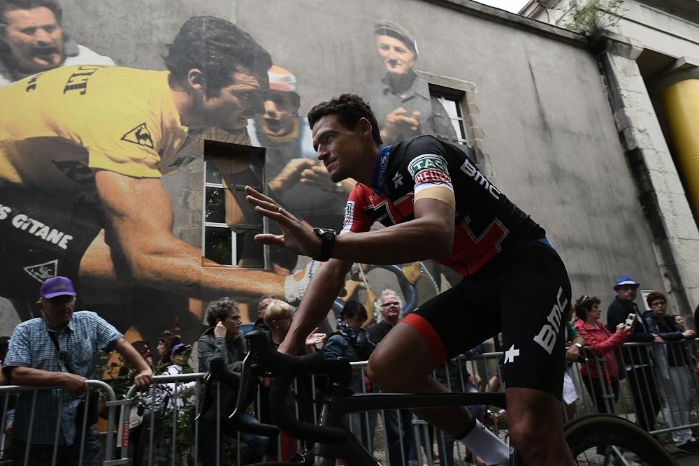 Greg Van Avermaet makes his way to the stage at the 2018 Tour de France team presentation
