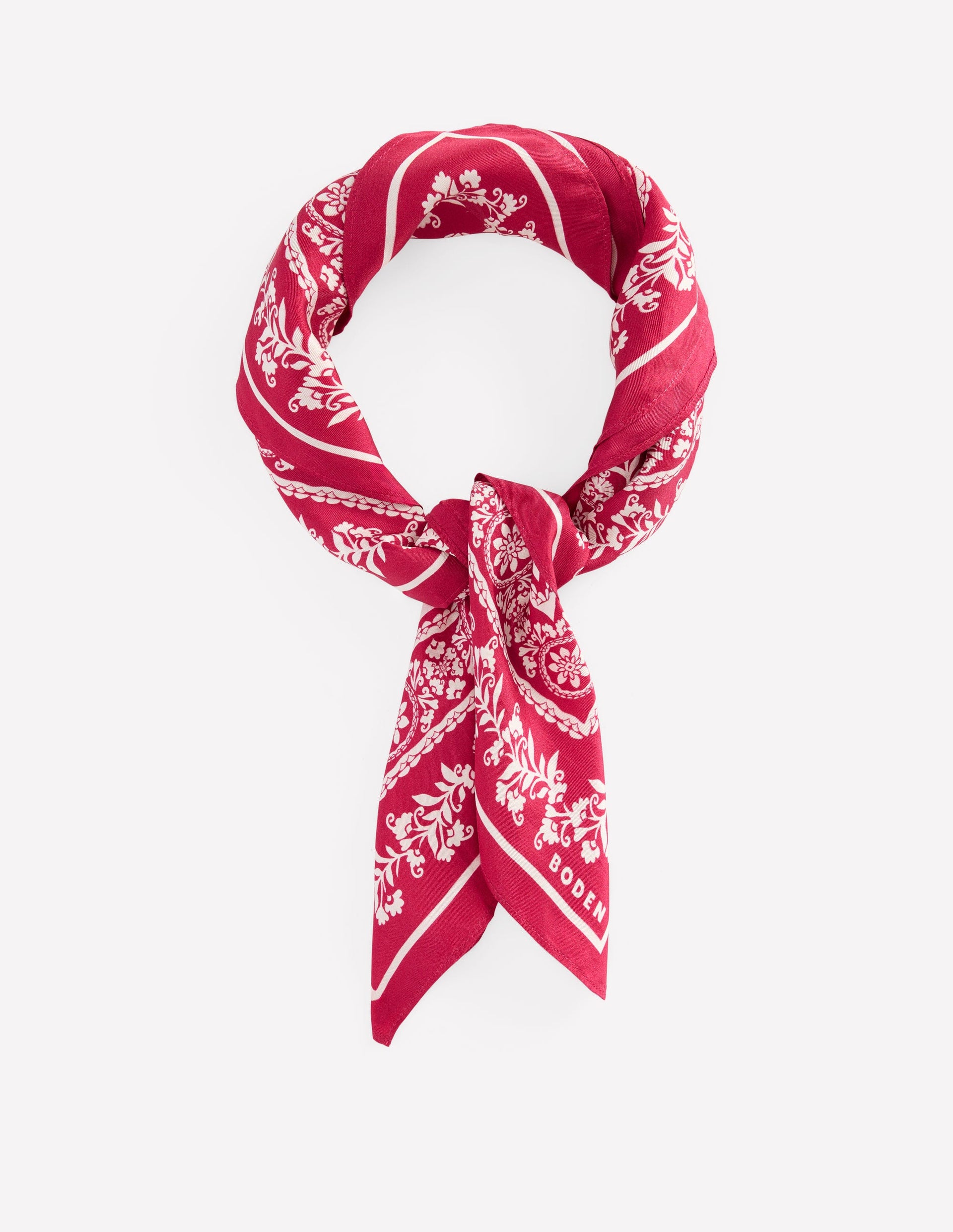 Elisabeth Silk Square Scarf-Red Decorative Blossom