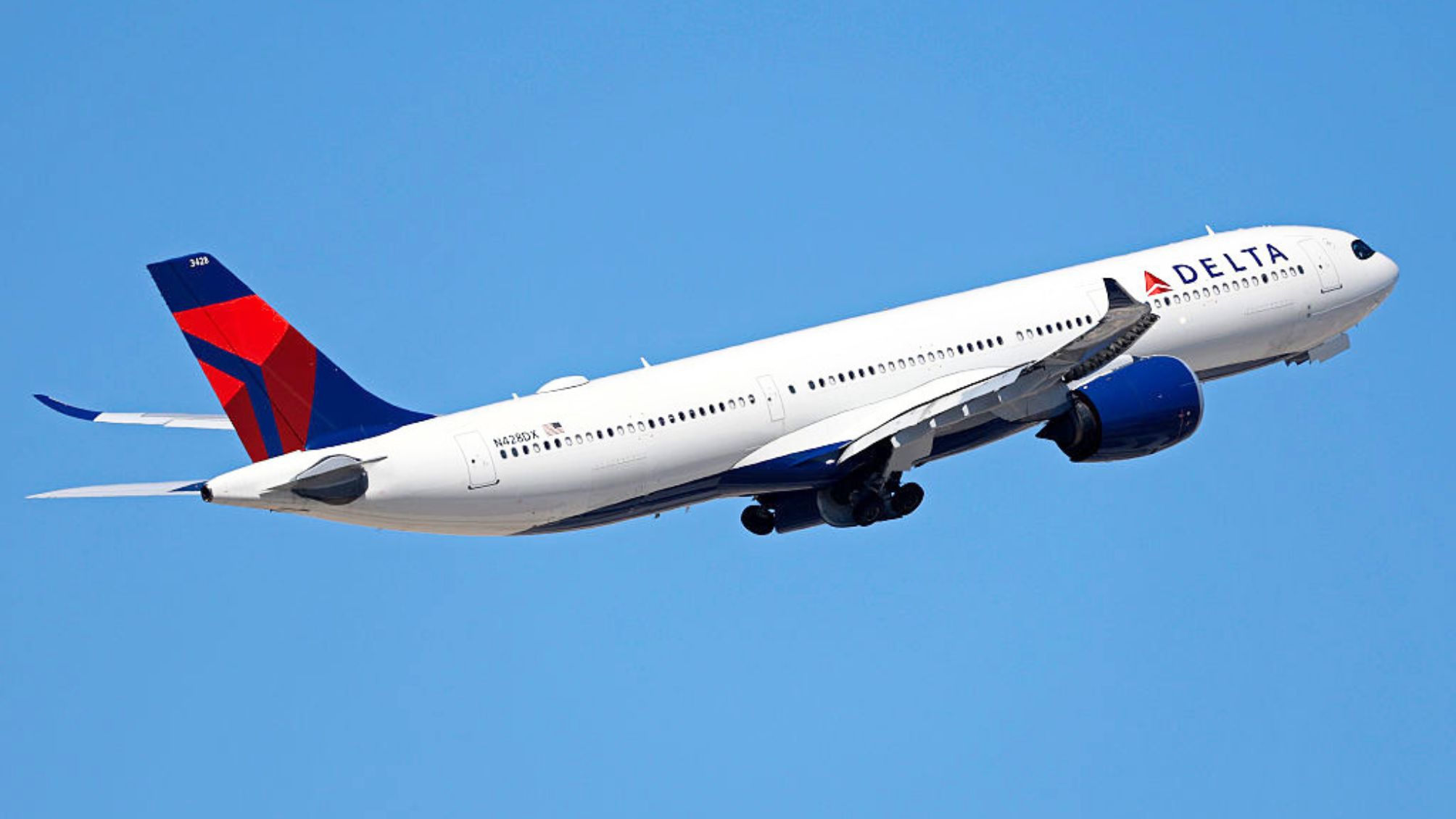 A Delta Air Lines Airbus A330 airplane departs from Harry Reid International Airport en route to Atlanta 