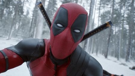 Deadpool directly staring into the camera in Deadpool & Wolverine. 