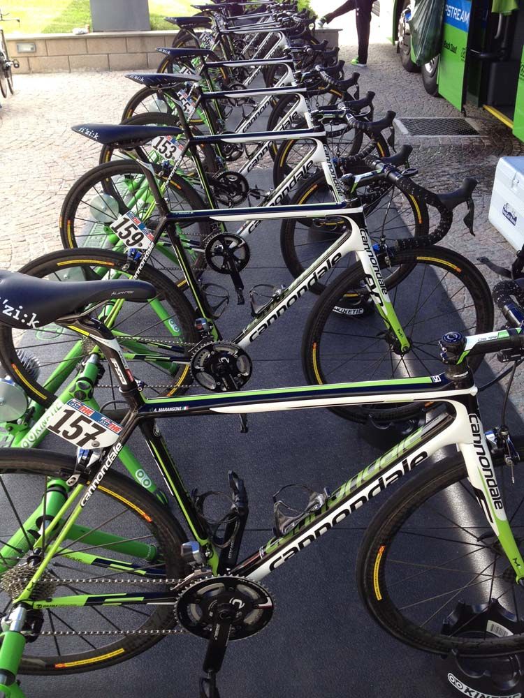 The Cannondale-Garmin team warmed up on their road bikes