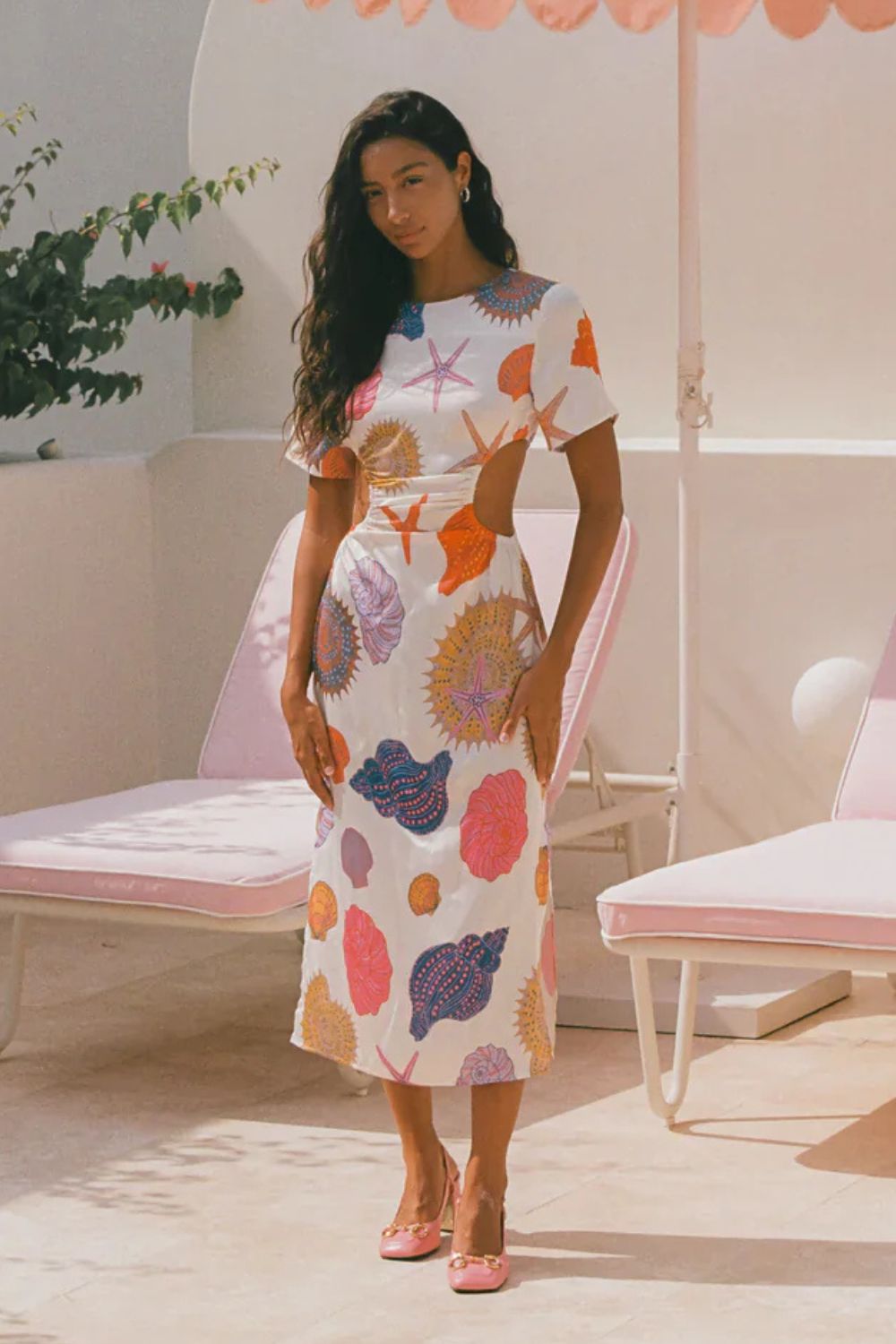 Oceanus Lydia Midi Party Dress White