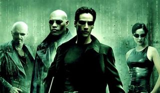 The Matrix cast standings in a line-up, with a green code filter