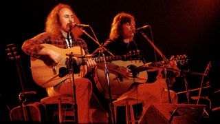 David Crosby and Graham Nash, as Crosby & Nash, perform on stage in 1973 in Copenhagen, Denmark.