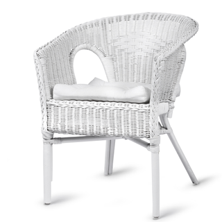 A white wicker chair, available to buy at Amazon