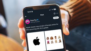 An X post on an iPhone showing new Apple emojis 