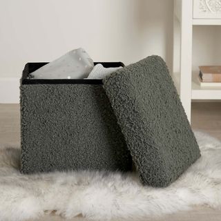 Teddy Cube Foldable Storage in gray on a soft white rug