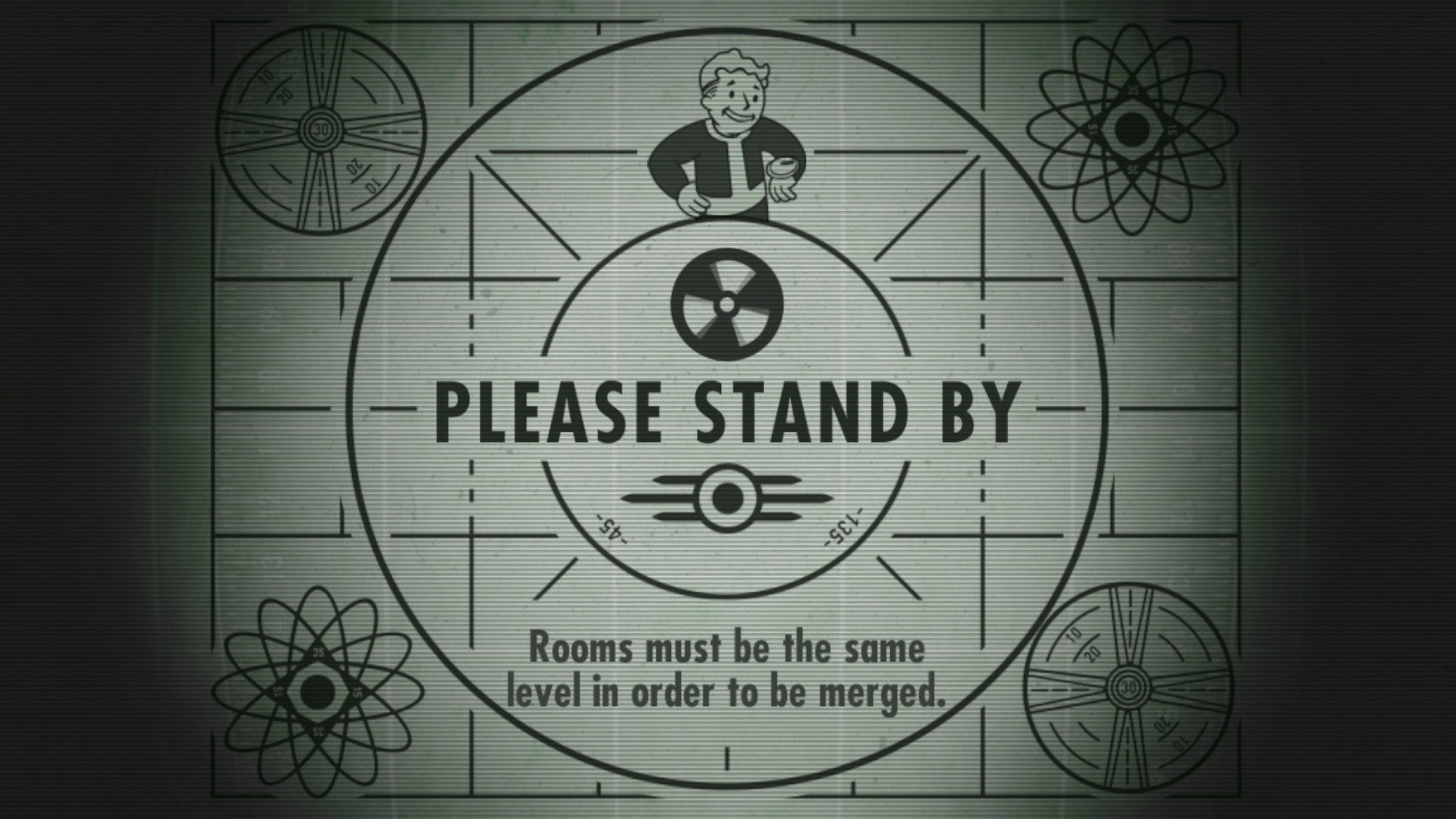 An image of a Pip Boy looking at his watch during a stand-by message during Fallout