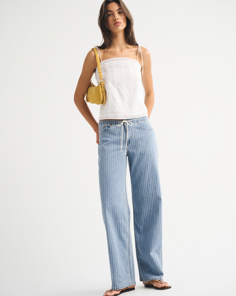 Linen-Blend Low Rise Ultra Loose Drawstring Jean
