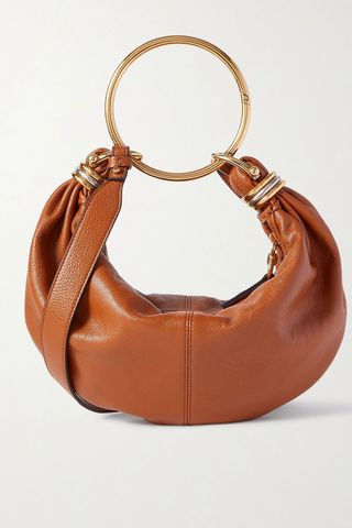 Bracelet Embellished Glossed Textured-Leather Shoulder Bag