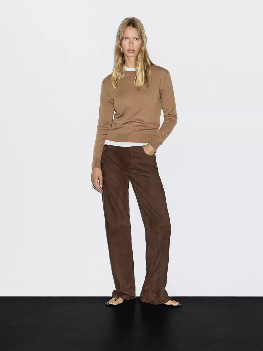Wool Blend Knit Sweater With Crew Neck