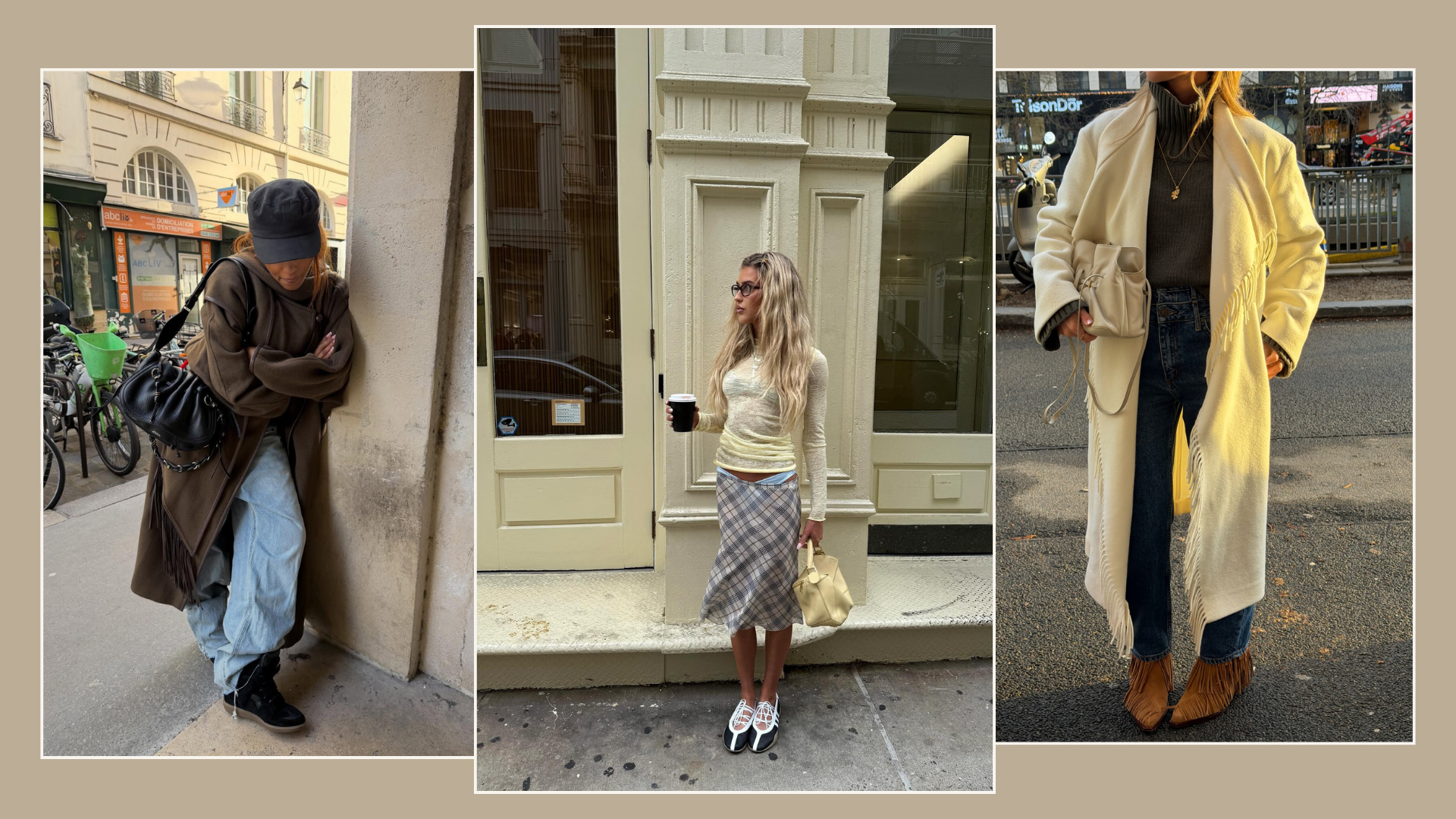 Three fashion people wear Gen Z outfit ideas. 