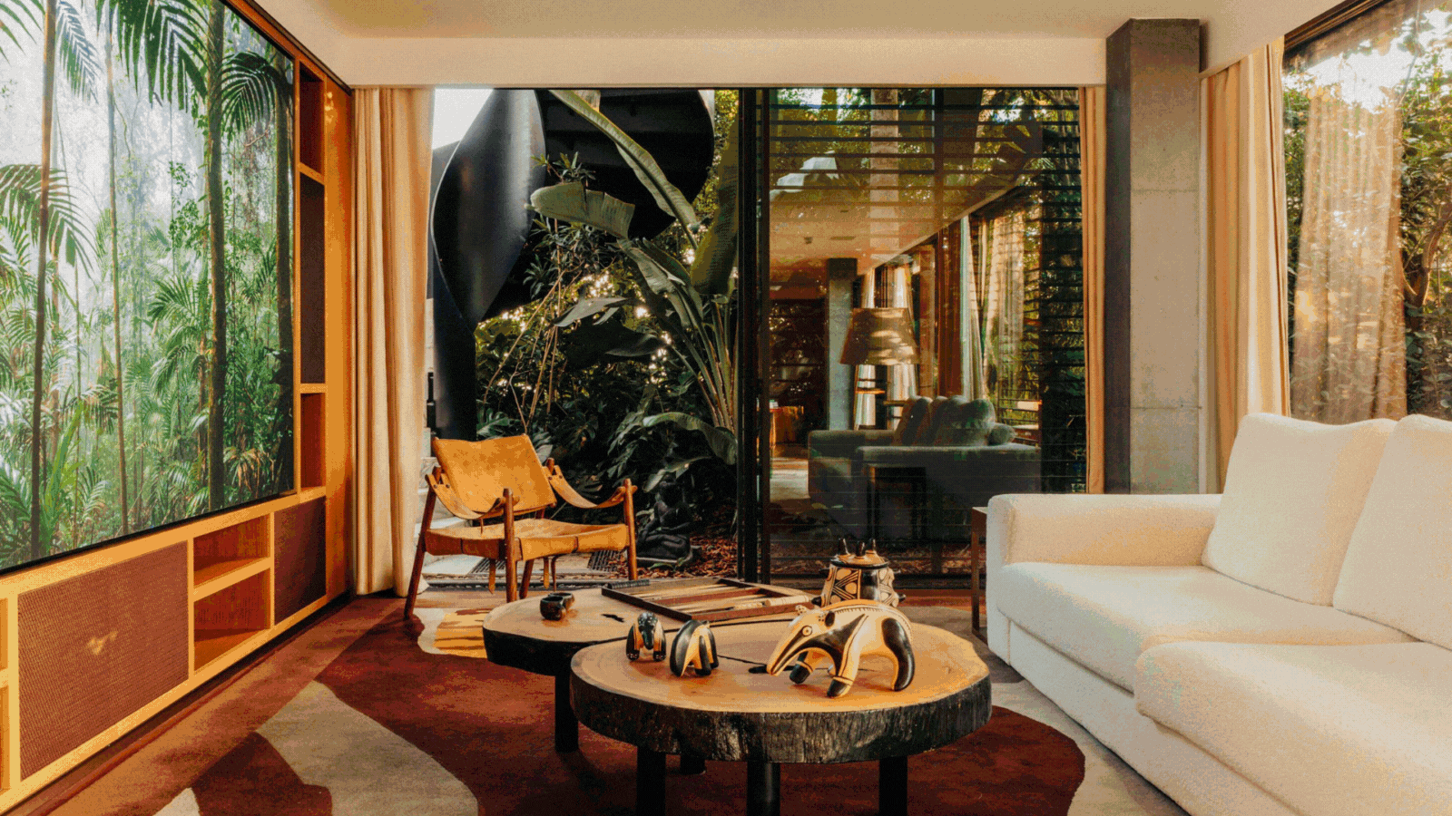 A rotating gif of design-forward destinations interspersed with abstract colorful compositions.