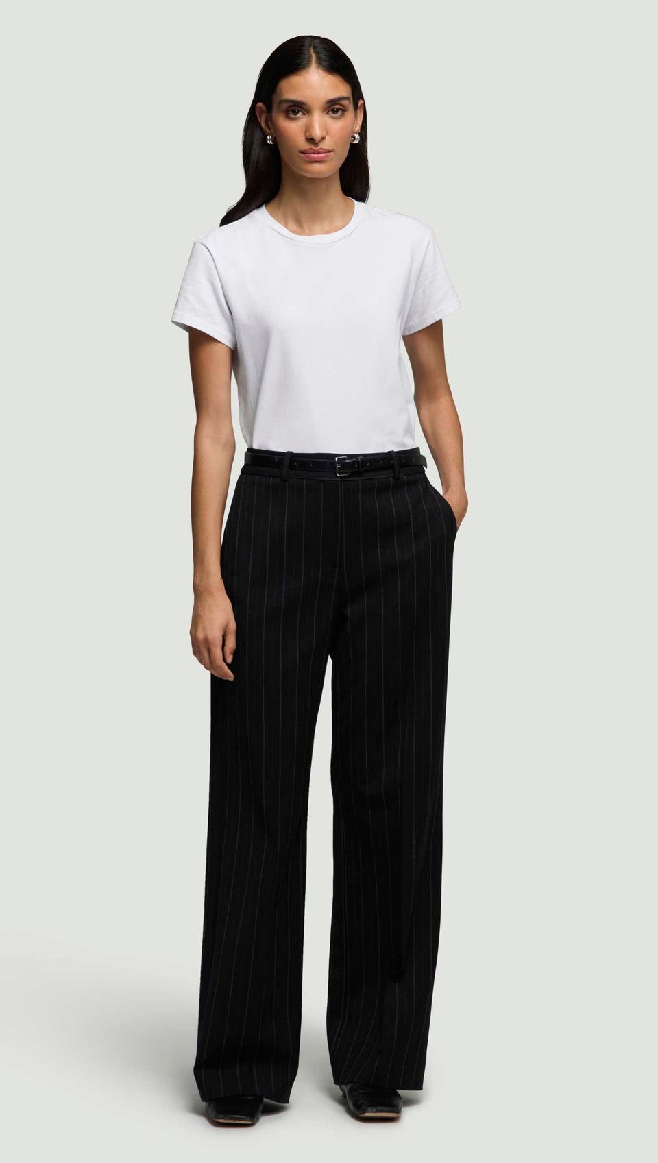 Argent, Soho Trouser in Stretch Wool | Herringbone Midnight Stripe