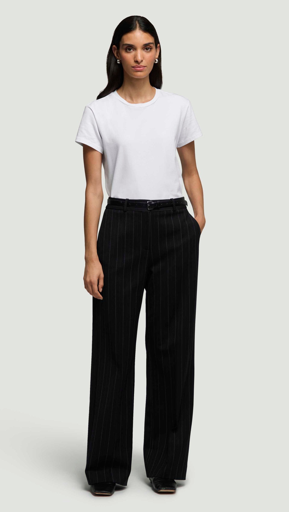 Argent, Soho Trouser in Stretch Wool | Herringbone Midnight Stripe