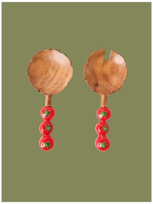Tomato Handle Wooden Salad Servers