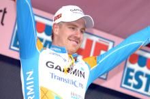 Tyler Farrar (Garmin-Transitions) enjoys his time on the Giro podium