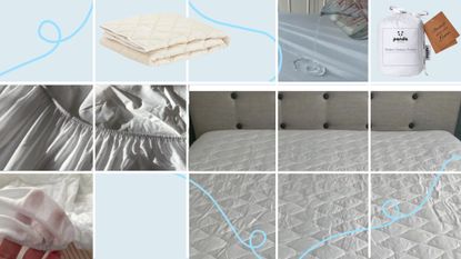 Images of us testing the best mattress toppers on the market, including the M&S Cool and Comfortable Mattress Protector & Simba Mattress Protector