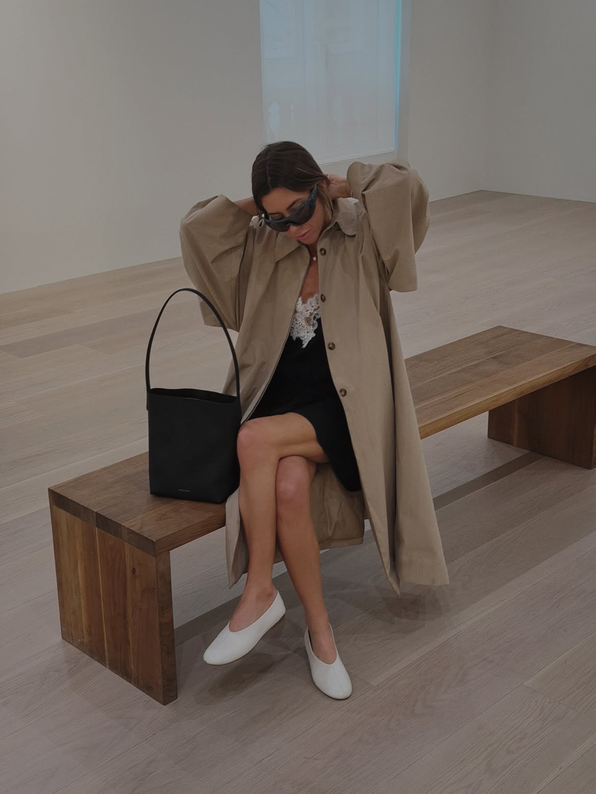 @hannahlewisstylist wears trench coat mini dress