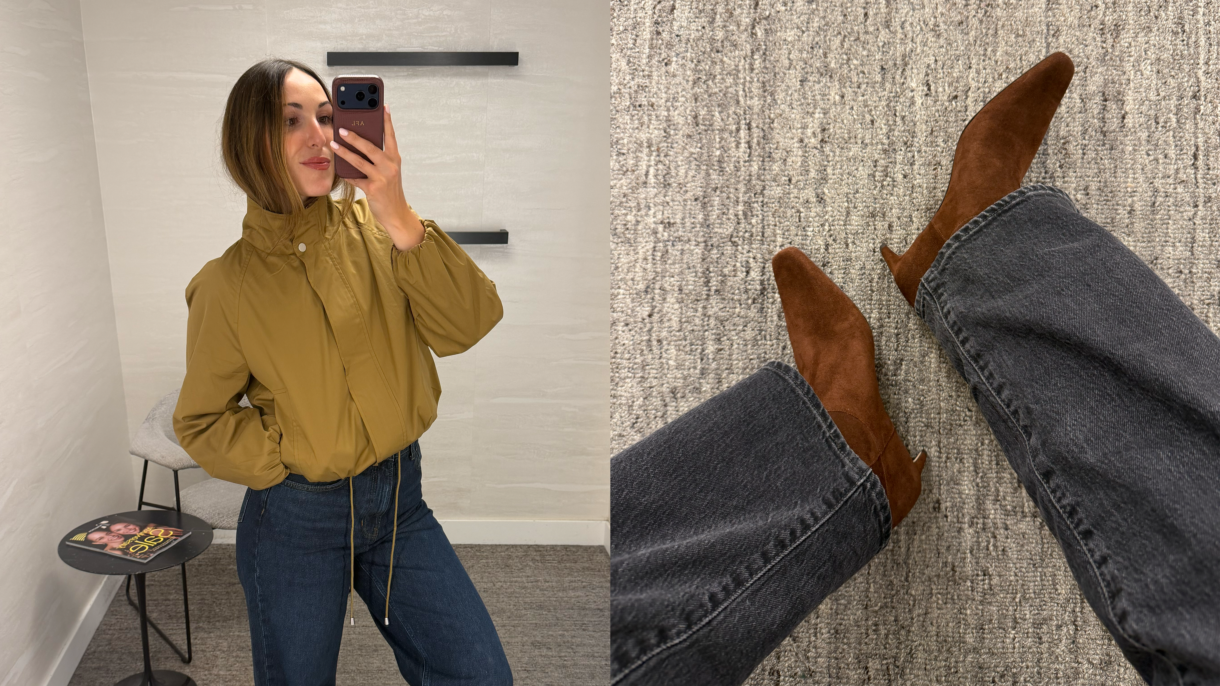 Anna LaPlaca trying on fall fashion items from the Nordstrom Anniversary Sale.