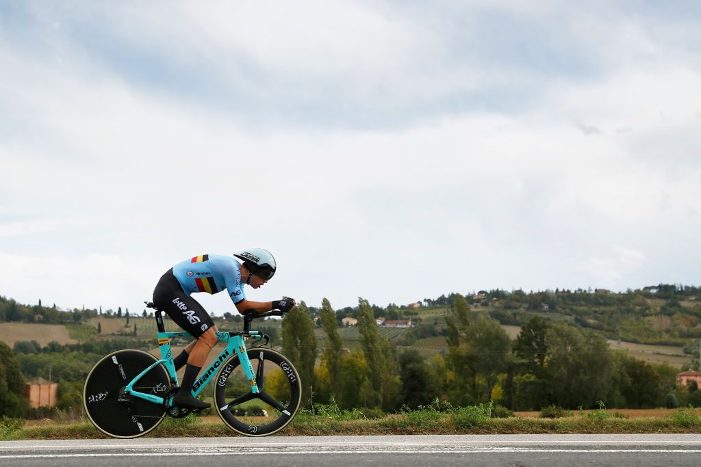 IMOLA ITALY SEPTEMBER 25 Wout Van Aert of Belgium during the 93rd UCI Road World Championships 2020 Men Elite Individual Time Trial a 317km race from Imola to Imola Autodromo Enzo e Dino Ferrari ITT ImolaEr2020 Imola2020 on September 25 2020 in Imola Italy Photo by Bas CzerwinskiGetty Images