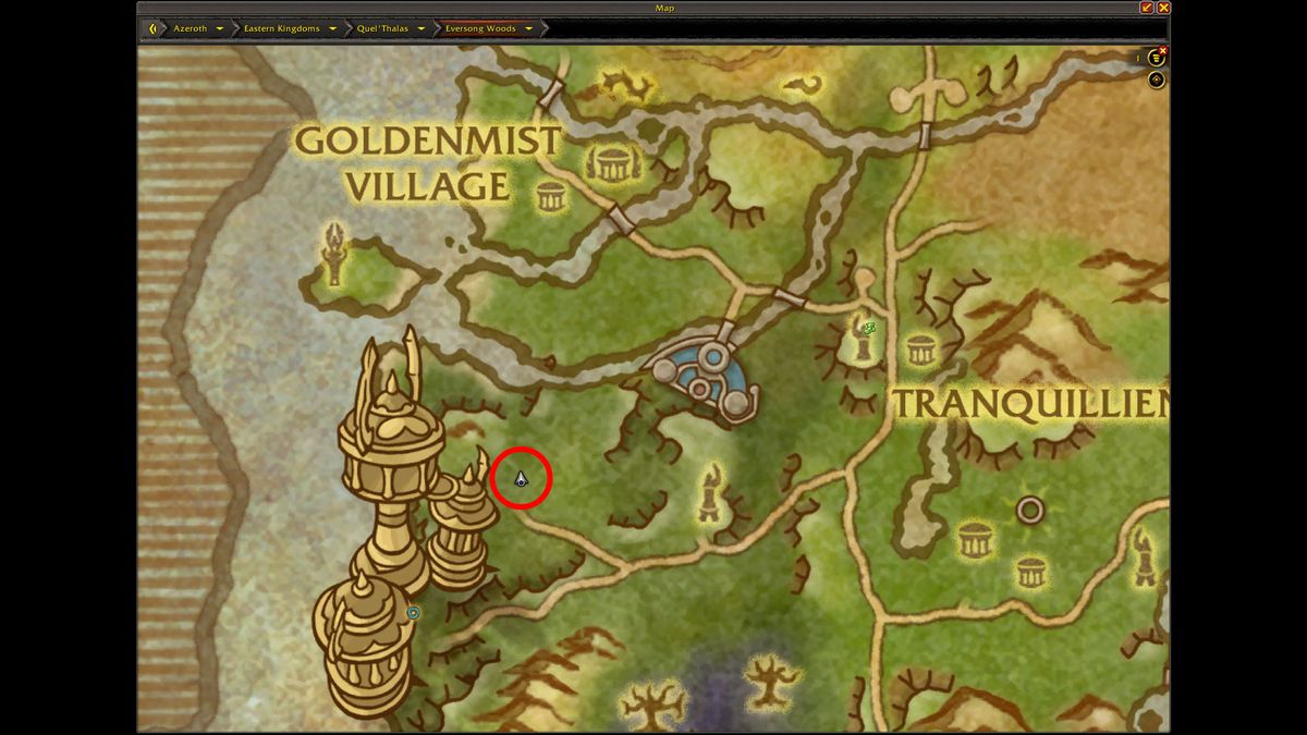 WoW triple-locked safebox: A map with a red circle showing the location of the Worn Key to open the safebox.