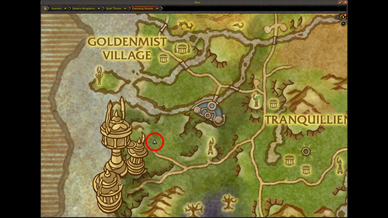 WoW triple-locked safebox: A map with a red circle showing the location of the Worn Key to open the safebox.