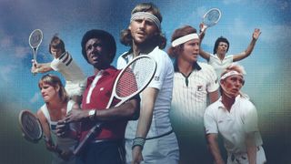 Chris Evert, Jimmy Connors, Arthur Ashe, Bjorn Borg, John McEnroe, Billie Jean King, Martina Navaratilova composite image (l-r) fpr Gods of Tennis.