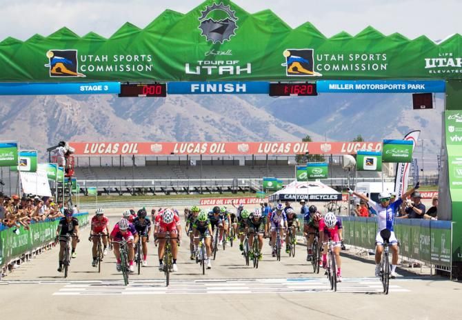 Coryn Rivera (United Healthcare) takes the win in the Inaugural Tour of Utah Women's Edition. Mandy Heintz (Guru Cycles pb Haute Wheels Racing) for second with Meredith Miller (Pepper Palace Pro Cycling) rounding out the podium for third.