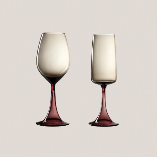 Two wine glasses with burgundy stem