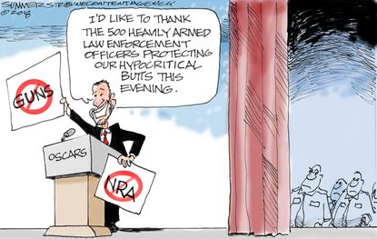Political cartoon U.S. Oscars 2018 gun control liberal hypocrisy